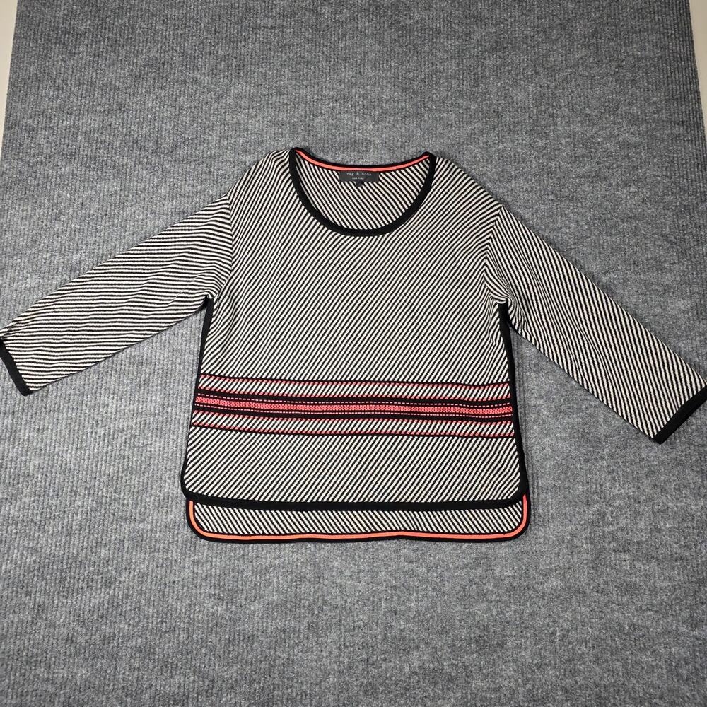 Rag & Bone Striped Knit Top Red Accent 3/4 Sleeve Size L